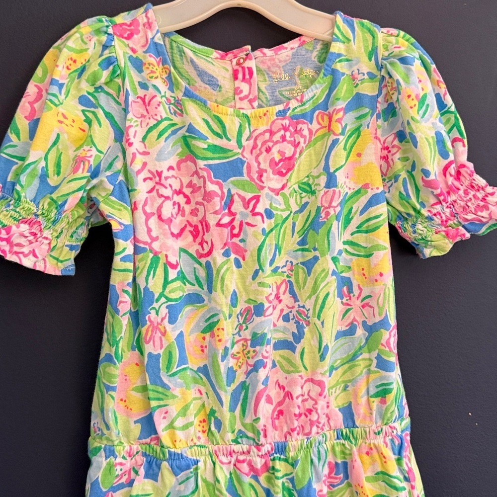 Lilly Pulitzer Girls Romper Size 6-7 Medium Floral Puff Sleeve One Piece - Picture 3 of 7